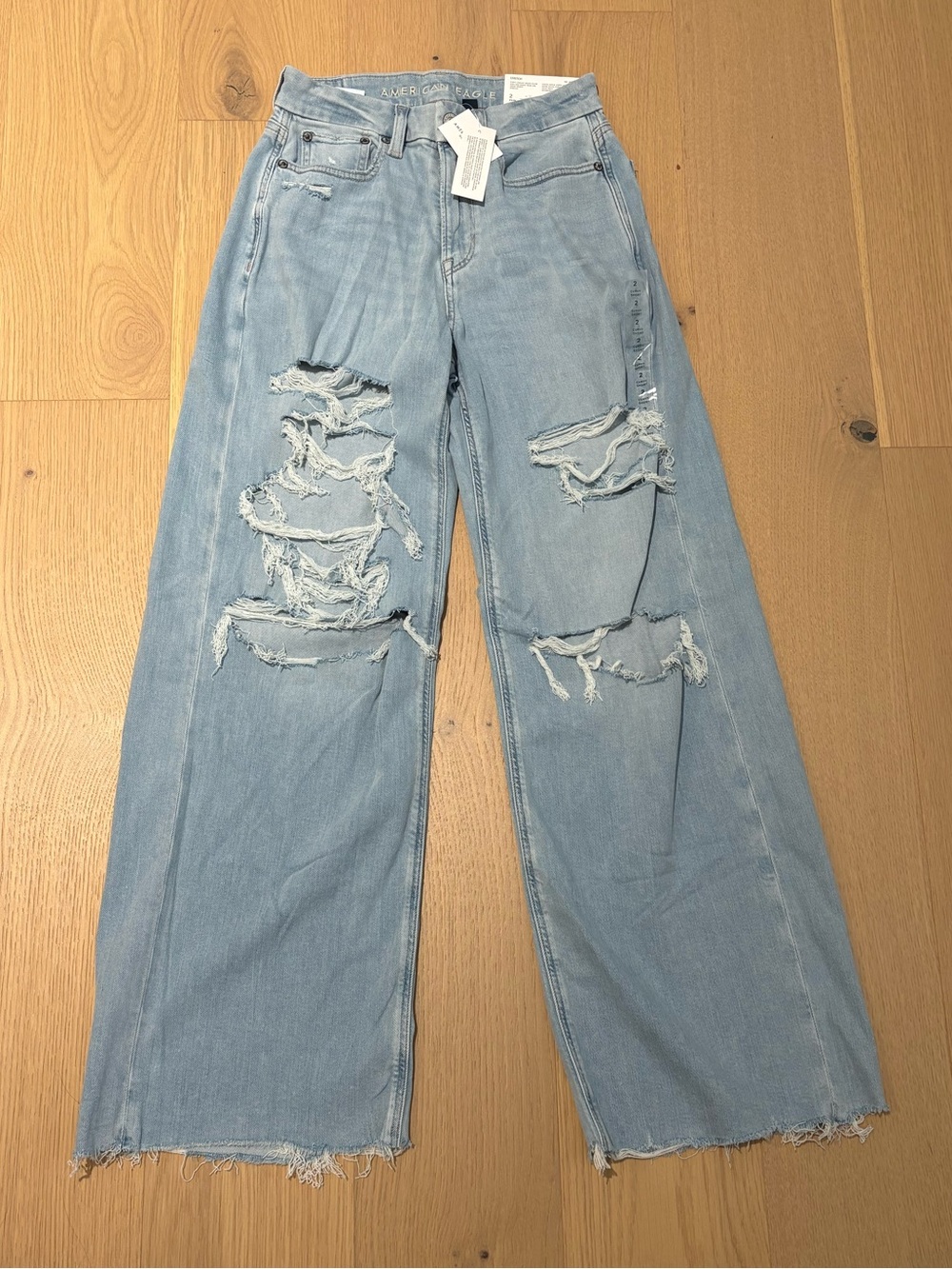 American Eagle NEW Light Blue Distressed Wide-Leg Jeans